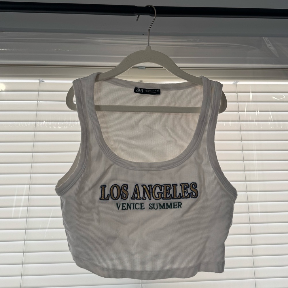 Zara White Los Angeles Crop Top